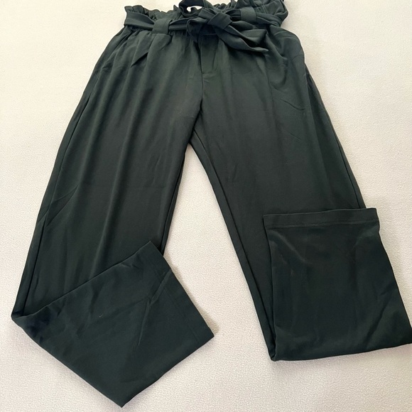 RESET BY Janet Forest Green paper-bag High waist Slim Tie Pants - Picture 4 of 9